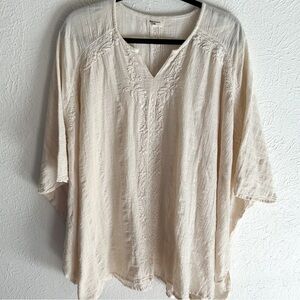 World Market Cream Embroidered Cotton Tunic Top O/S boho granola Cottagecore